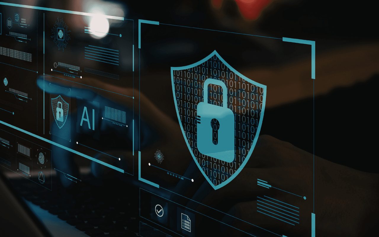 Digital padlock and shield over a laptop